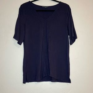 Adrianna Papell M Navy Blue Short Sleeve Blouse